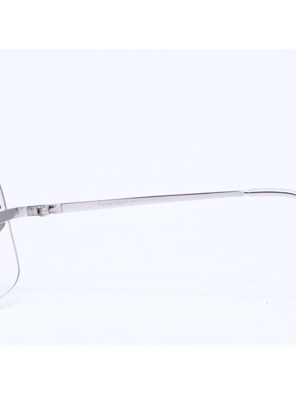 Chanel Rimless Sunglasses CC Logo Rhinestone Gray Gradation Lens Silver Eyewear